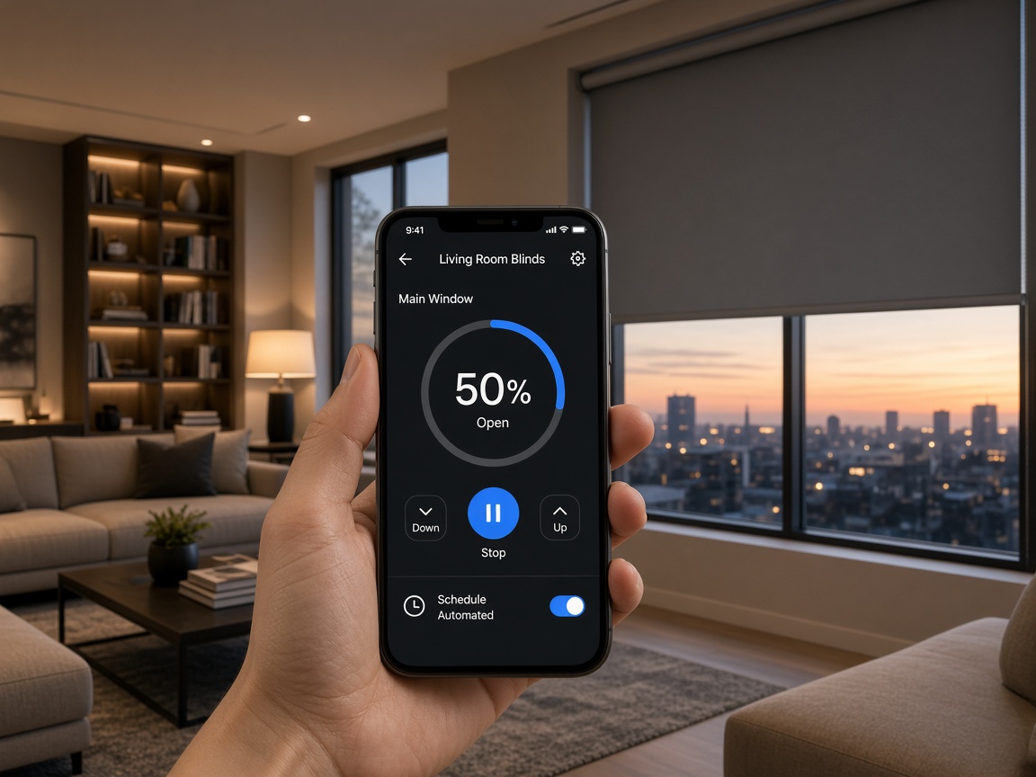 Smartphone controlling a motorised roller blind