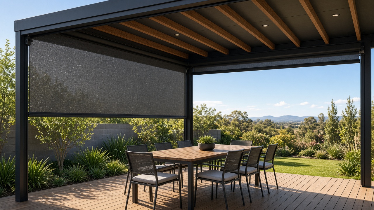 Zip-guided outdoor blind on a Melbourne patio