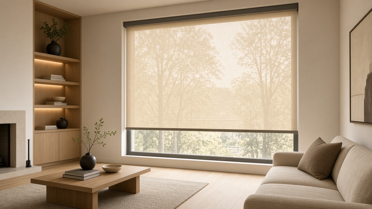 Custom roller blind installed in a home