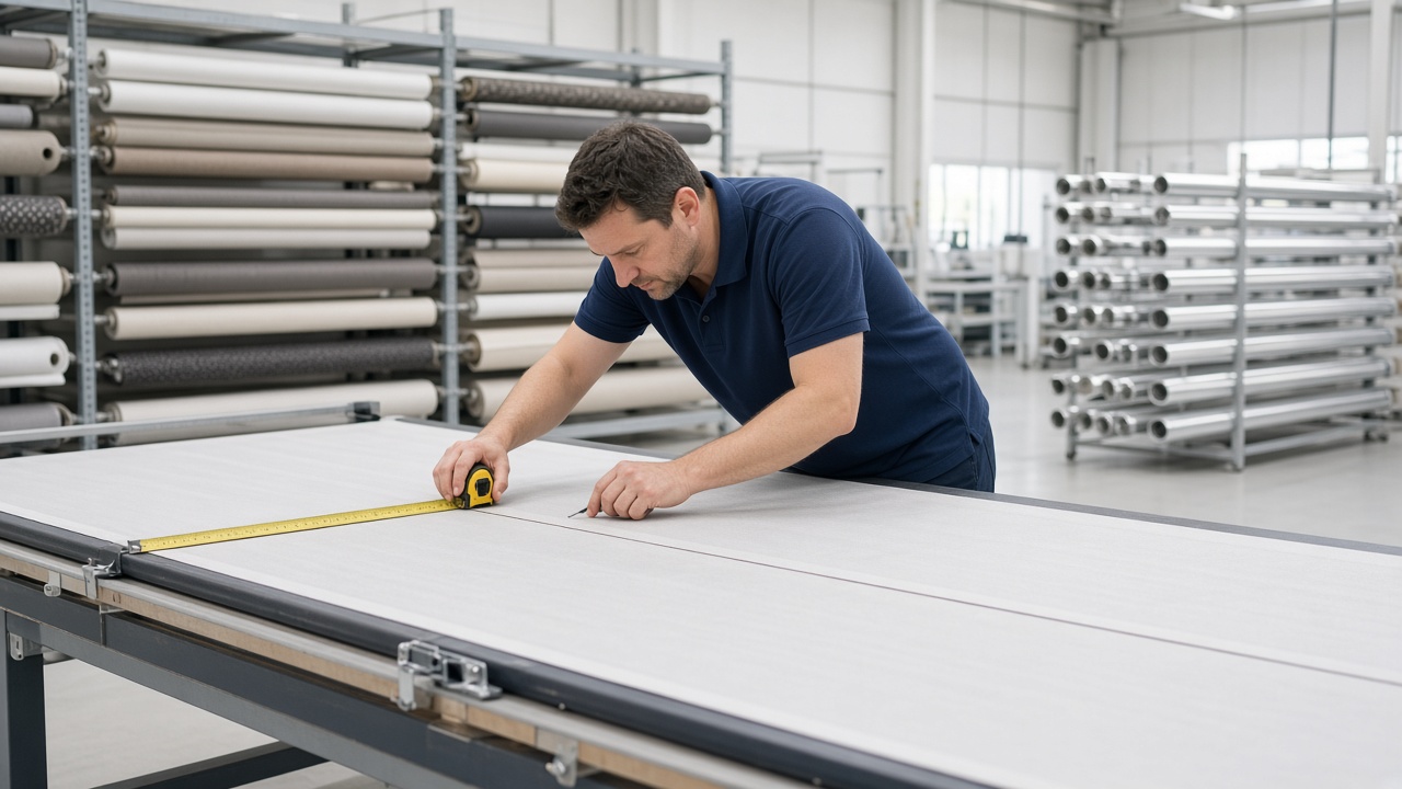 Cutting blind fabric at the local Melbourne factory